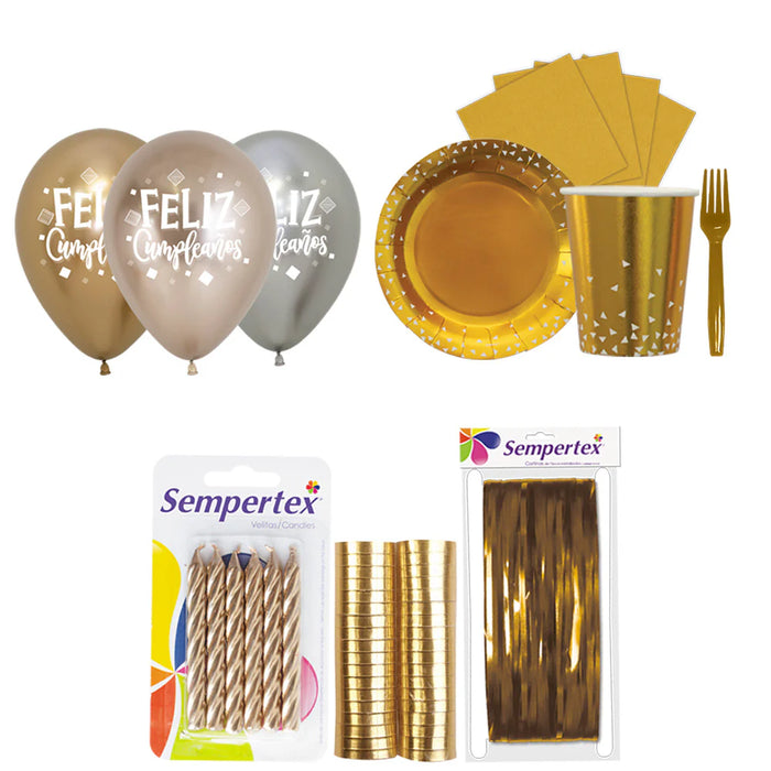 Kit De Fiesta Triangulos Dorados Marca Sempertex