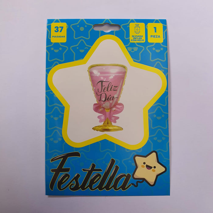 Globo Metalizado Copa Rosada Feliz Dia 37" Festella
