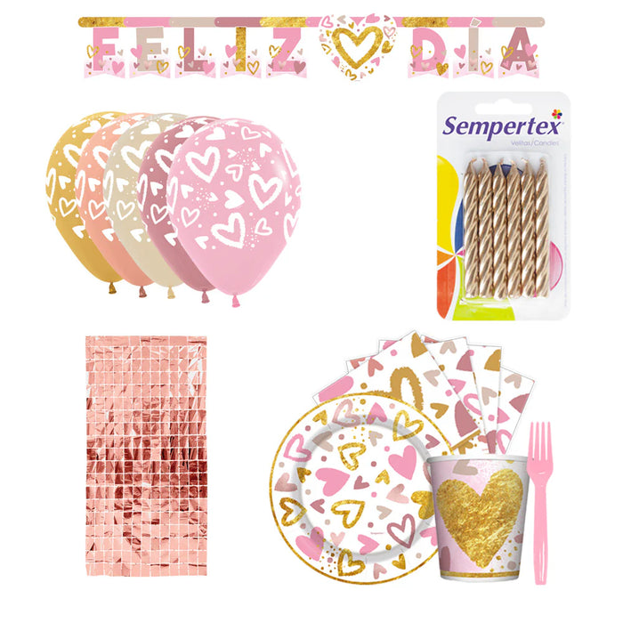 Kit De Fiesta Feliz Dia Corazones Brillantes Marca Sempertex