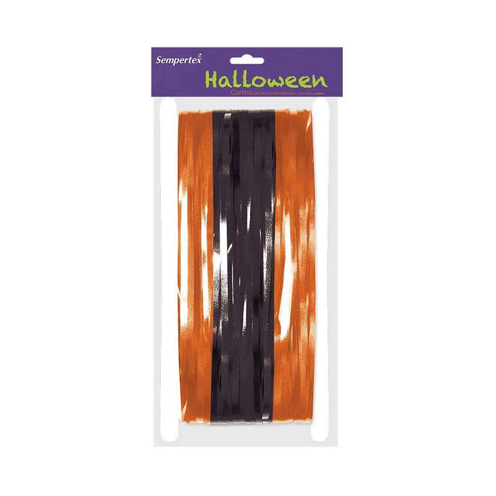 Cortina De Fiesta Metálica Naranja- Negro 2 MT X 1MT Sempertex