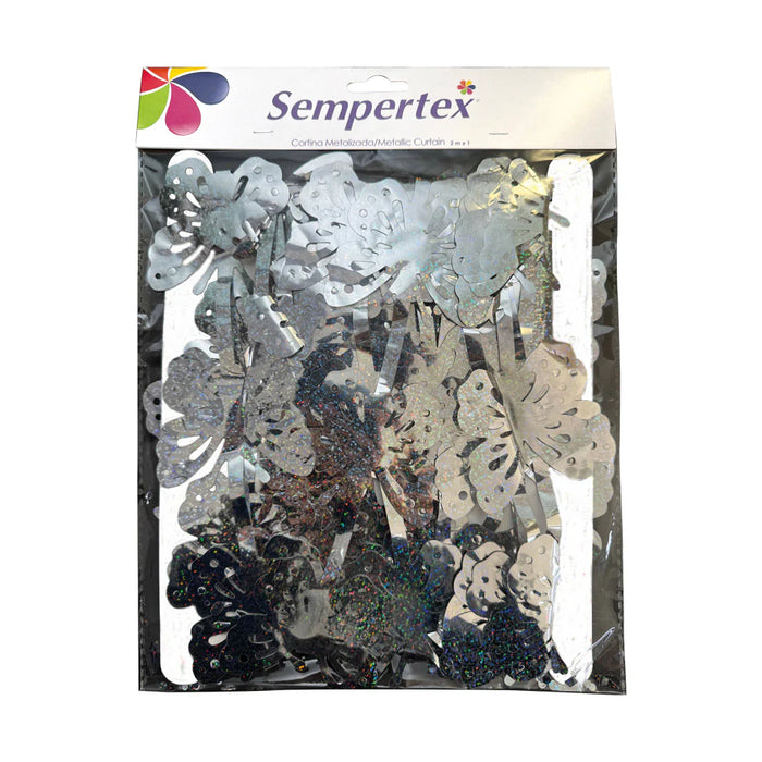 Cortina De Fiesta Metalizada Mariposas Plateada 2 MT X 1 MT Sempertex