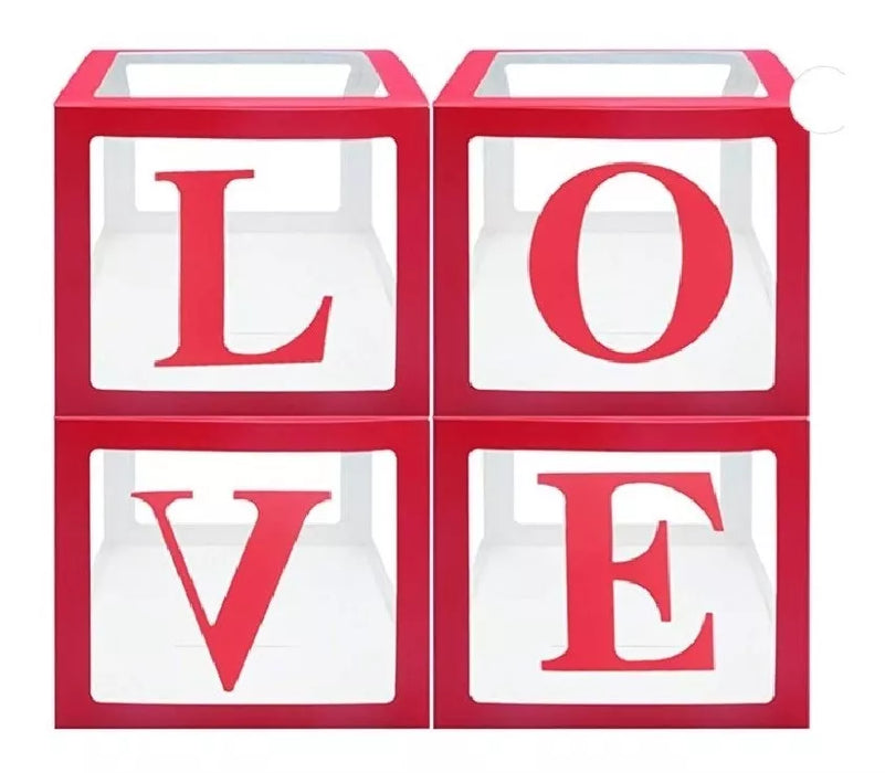 Set de Cubos Transparentes de 30 x 30 x 30 cm Love Rojo