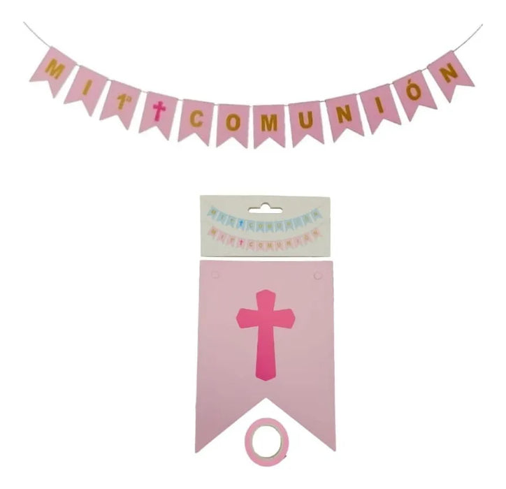Feston Mi 1era Comunion Pequeño Rosado Dorado