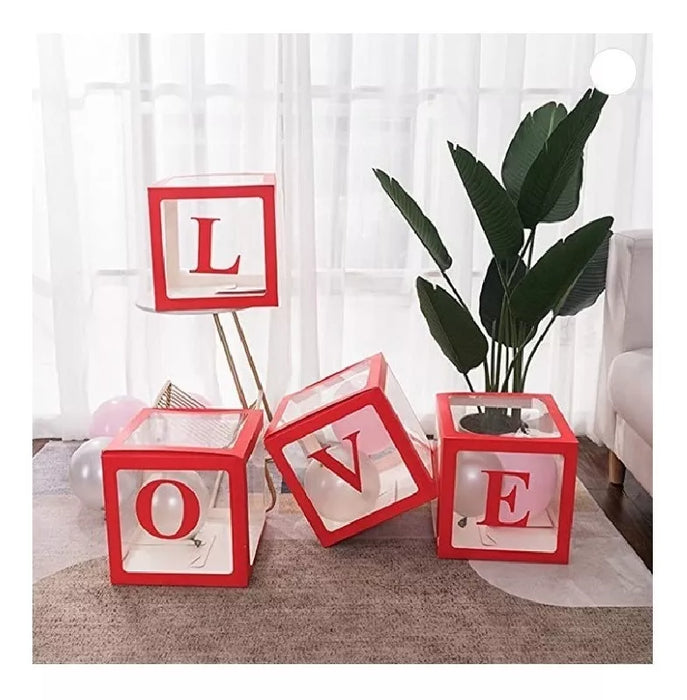 Set de Cubos Transparentes de 30 x 30 x 30 cm Love Rojo