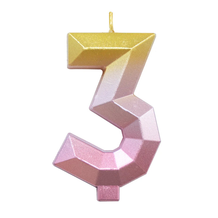 Vela Numerica Degradada Rosa - Dorado # 3 Sempertex x 1 Unidad