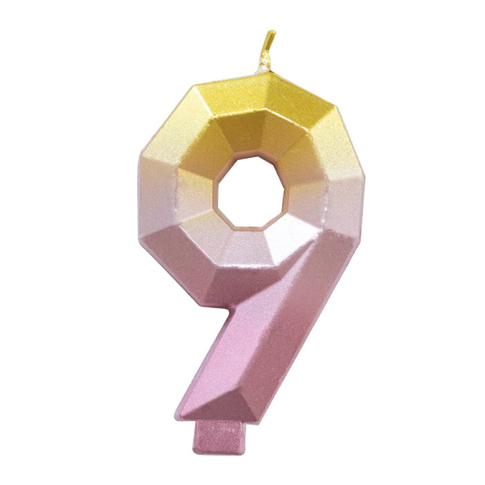 Vela Numerica Degradada Rosa - Dorado # 9 Sempertex x 1 Unidad