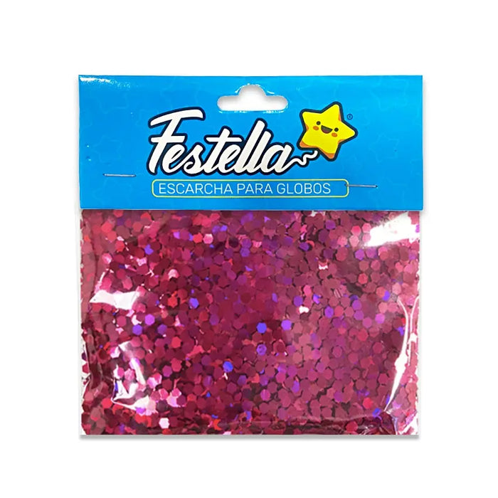 Escarcha Fucsia Hexagonal Para Globo 20 Gr x 1 Unidad