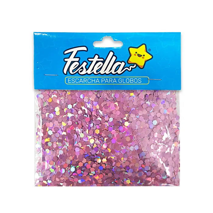 Escarcha Rosada Hexagonal Para Globo 20 Gr x 1 Unidad