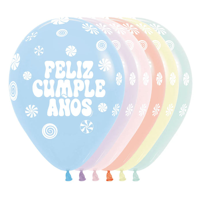 Globos Infinity Pastel Mate Surtido Feliz Cumpleaños Candy R12 x 50 globos