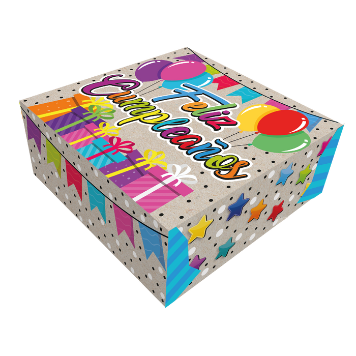 Caja Fantasia Mediana Feliz Cumpleaños Globos x 1 Unidad