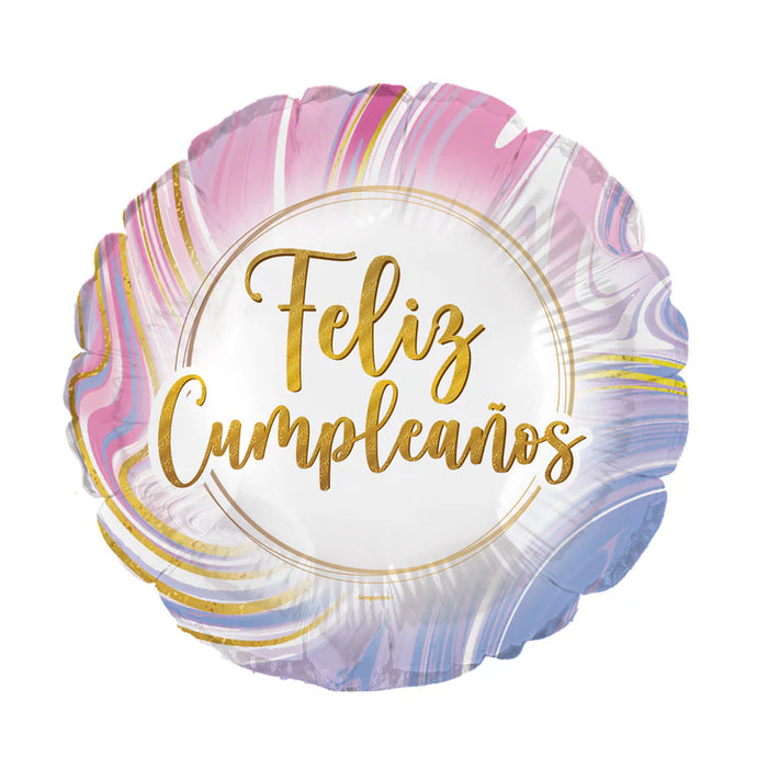 Globo Foil Feliz Cumpleaños Marmoleado Rosa 18" x 1 Unidad Sempertex