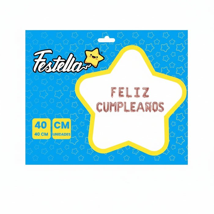 Letrero de Globos Feliz Cumpleaños Dorado Rosa X 15 Piezas Festella