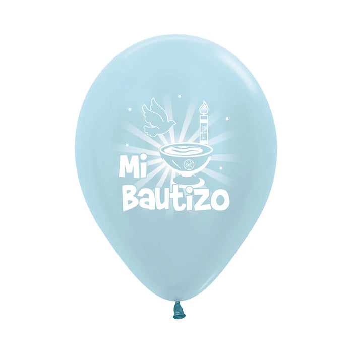 Globo Mi Bautizo Satin Azul R12 X 12 Unidades Sempertex