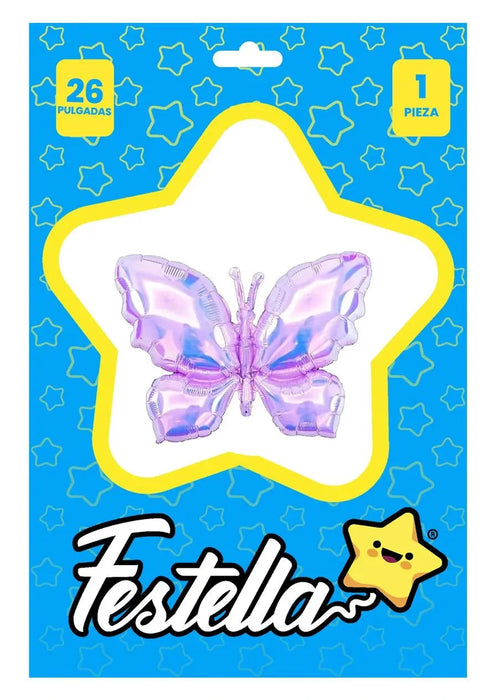 Globo Mariposa Tornasol Lila 26" Festella x 1 Unidad