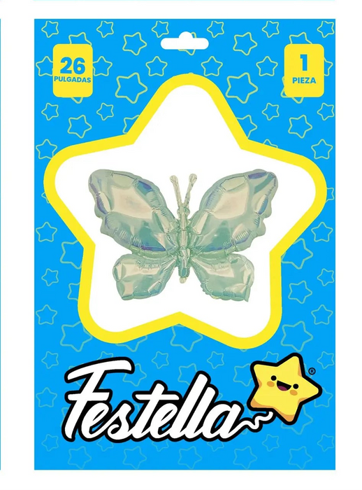 Globo Mariposa Tornasol Azul 26" Festella x 1 Unidad