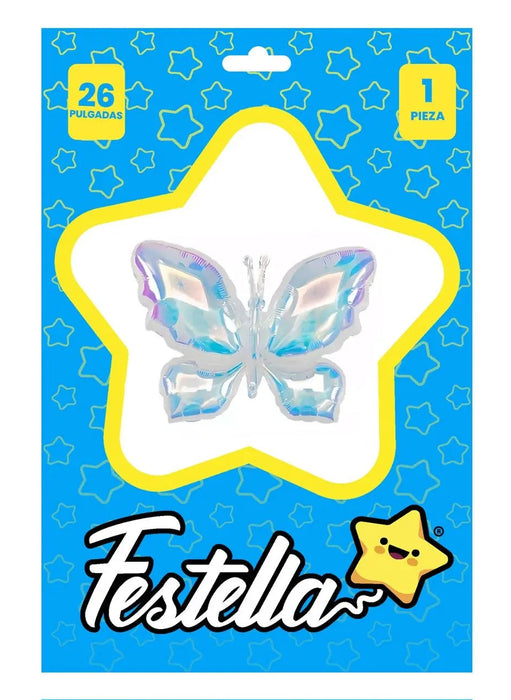 Globo Mariposa Tornasol Blanca 26" Festella x 1 Unidad