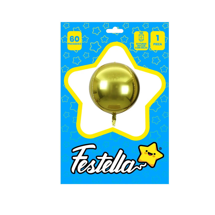 Globo Redondo Metalizado Color Dorado 60" x 1 Unidad Festella