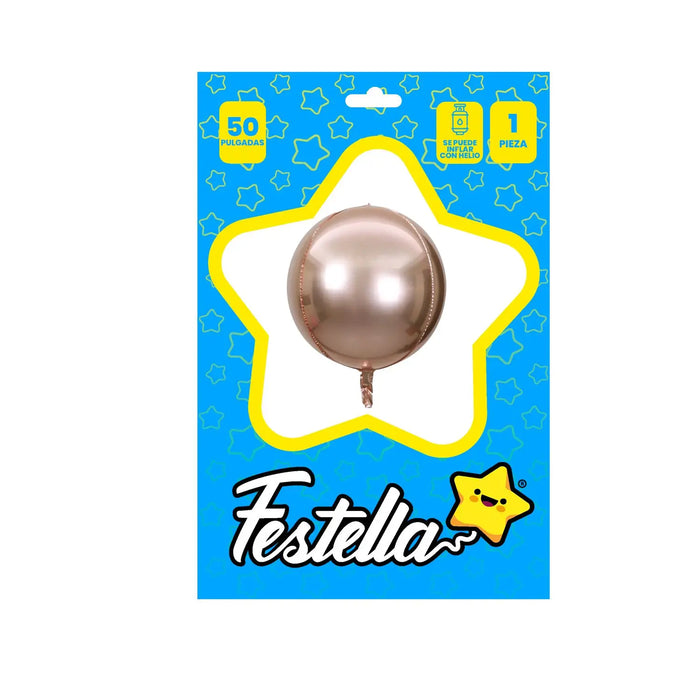 Globo Redondo Metalizado Color Dorado Rosa 50" x 1 Unidad Festella