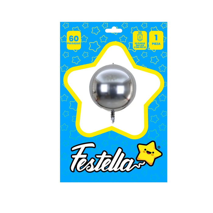 Globo Redondo Metalizado Color Plateado 60" x 1 Unidad Festella
