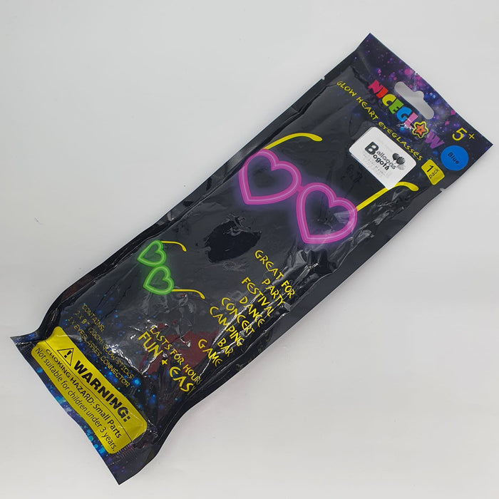 Gafas de Fiesta Fluorescente Corazon Neon Azul X Unidad