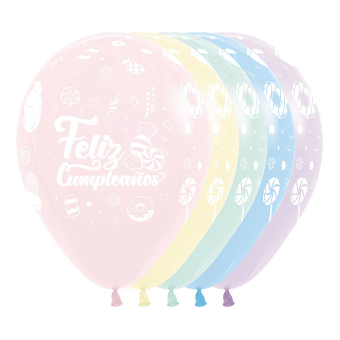 Globos Infinity Pastel Mate Surtido Feliz Cumpleaños Dulce R12 x 50 globos