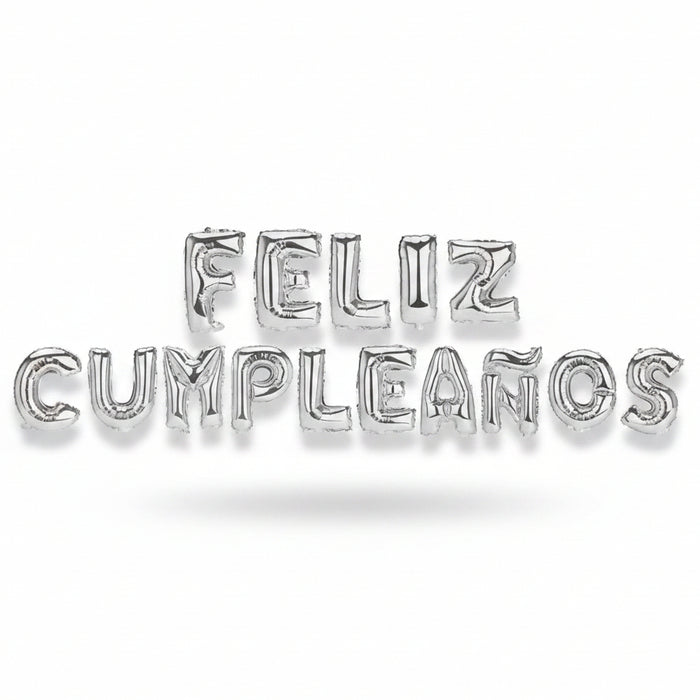 Globo Letrero Metalizado Feliz Cumpleaños Plata X 15 Piezas