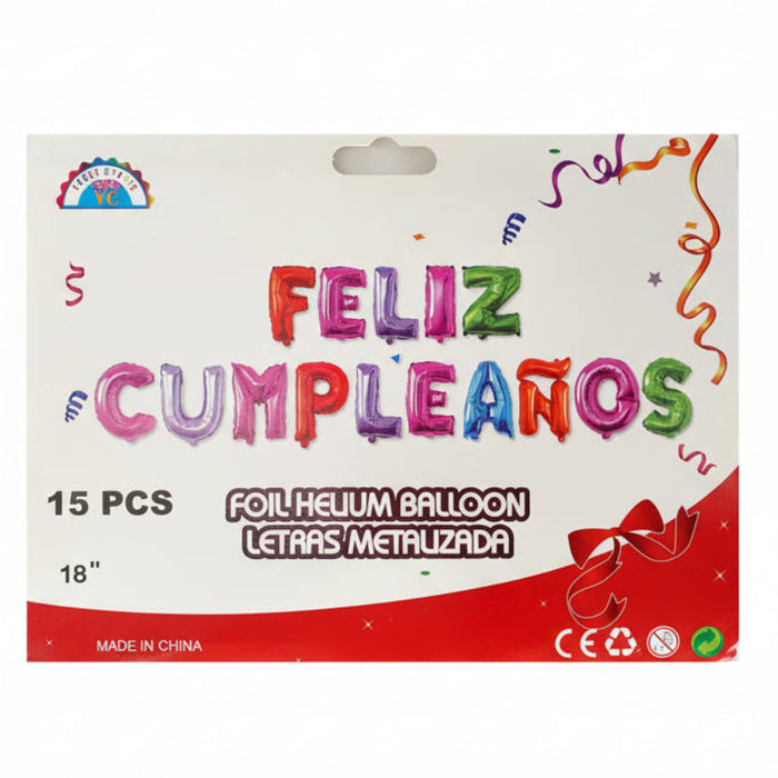 Globo Letrero Metalizado Feliz Cumpleaños Rosado Multicolor  X 15 Piezas