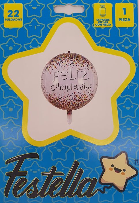 Globo Metalizado Redondo Feliz Cumpleaños Confetti Multicolor 22" Festella