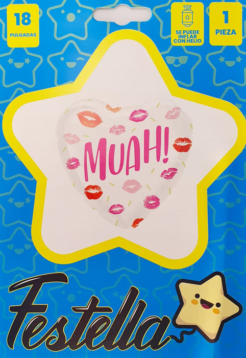 Globo Metalizado Corazon Muah 18" Festella