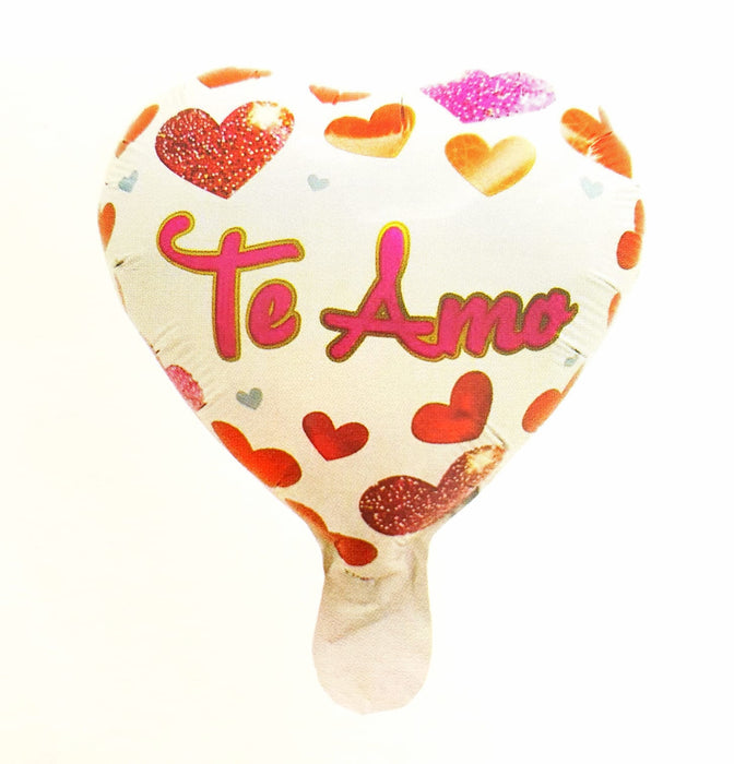 Globo Metalizado Corazon Te Amo Blanco Corazones Rojos 10" Festella