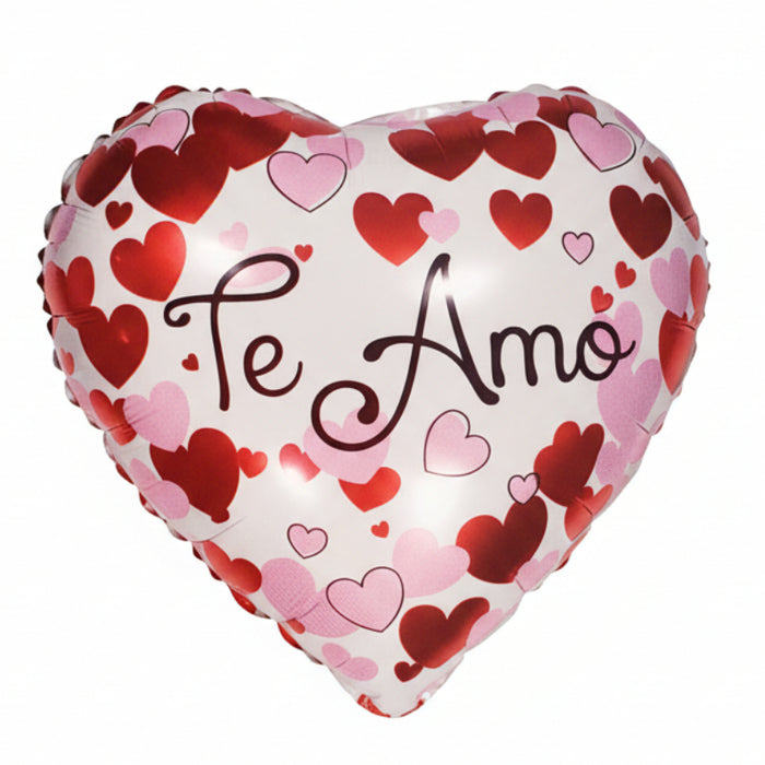 Globo Metalizado Corazon Te Amo Blanco Corazones Rojos y  Rosados 18" Festella