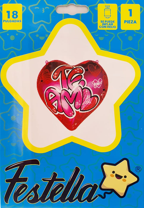 Globo Metalizado Corazon Te Amo Letra Timoteo 18" Festella