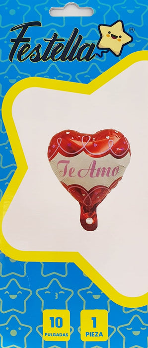 Globo Metalizado Corazon Te Amo Rojo Curvas 10" Festella