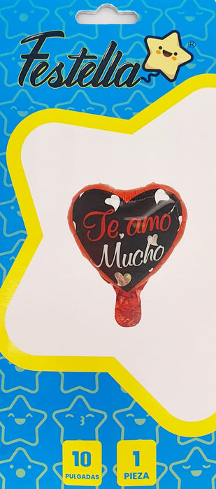 Globo Metalizado Corazon Te Amo Rojo / Negro  10" Festella