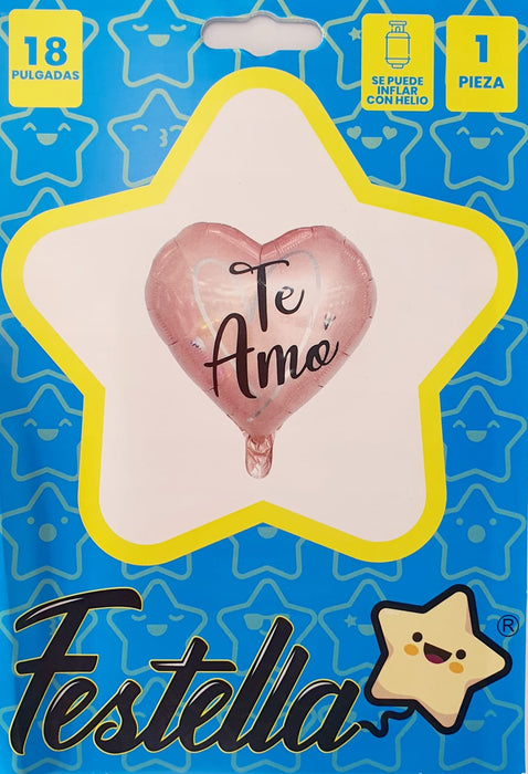 Globo Metalizado Corazon Te Amo Rosado Metal 18" Festella