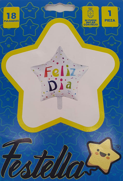 Globo Metalizado Estrella Blanca Feliz Dia 18" Festella