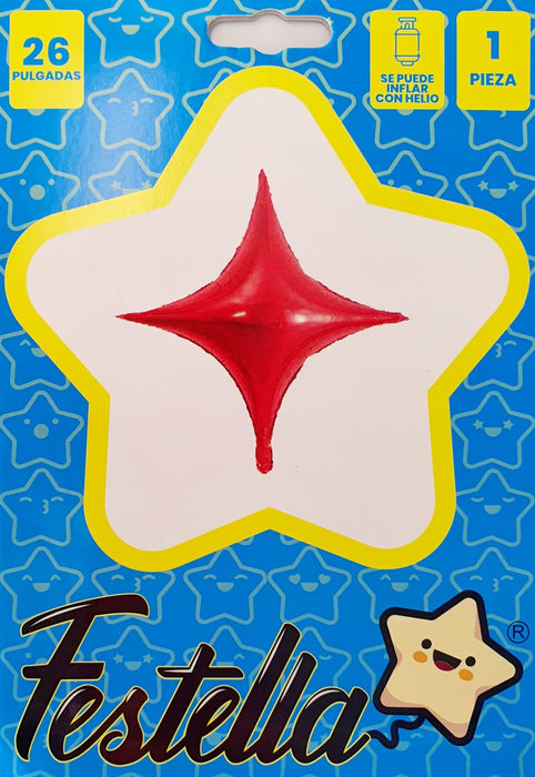 Globo Metalizado Estrella Roja 4 Puntas 26" Festella