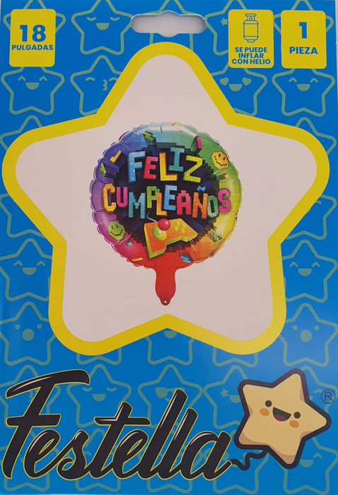 Globo Metalizado Feliz Cumpleaños Game Multicolor 18" Festella