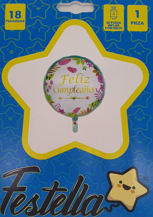 Globo Metalizado Feliz Cumpleaños Hojas Delicadas 18" Festella