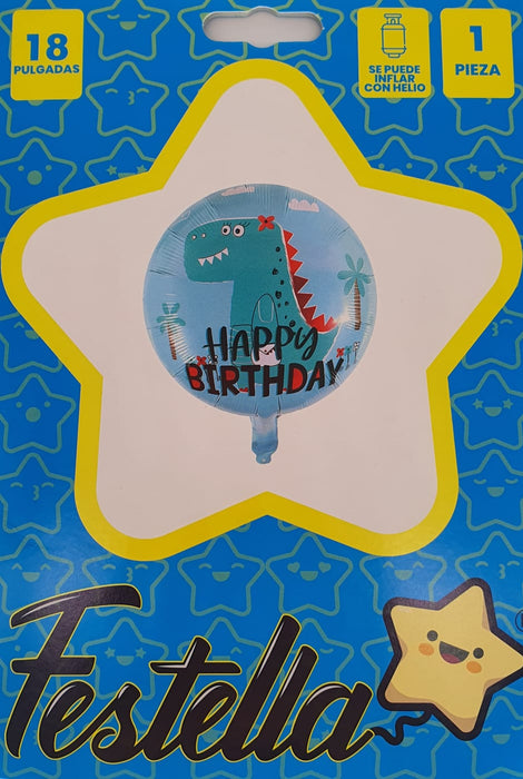 Globo Metalizado Happy Birthday Sra Dino 18" Festella