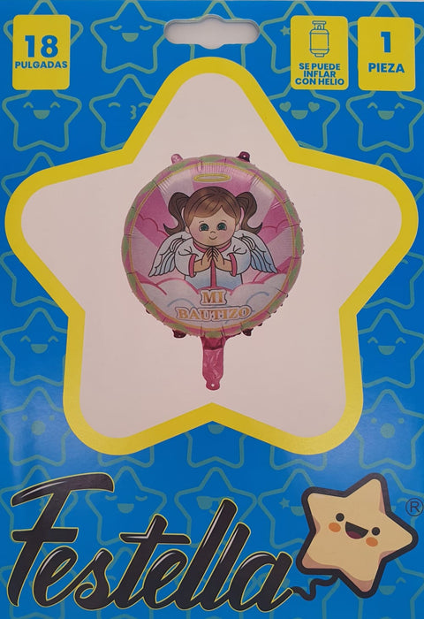 Globo Metalizado Mi Bautizo Angel Rosado 18" Festella