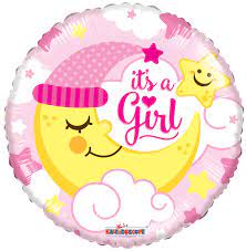 Globo Metalizado Redondo Its a Baby Girl Luna Durmiente 18"