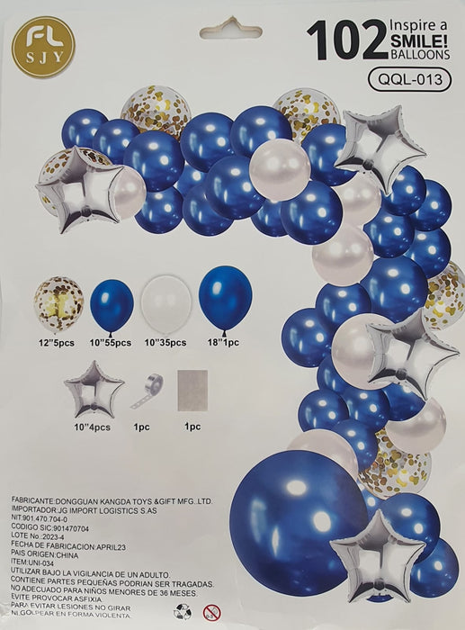 Kit de Globos Fiesta Silver Deep Blue  X 102 Piezas