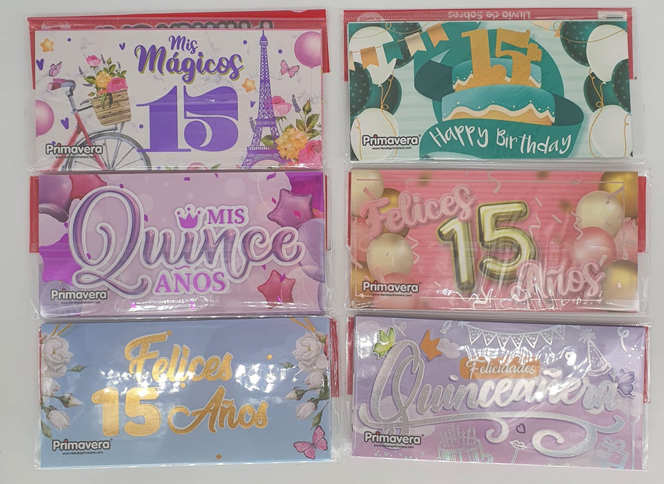 Sobres para Lluvia de Sobre Tematica Quince Años x 12