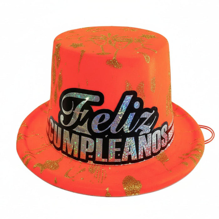Sombrero Fiesta Neon Feliz Cumpleaños Naranja x 1 Unidad Festella