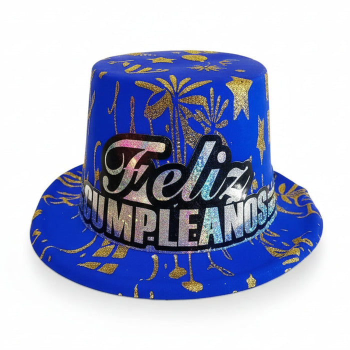 Sombrero Fiesta Neon Feliz Cumpleaños Azul x 1 Unidad Festella