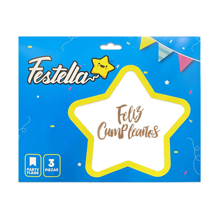 Letrero Feliz Cumpleaños 3 Piezas Dorado Rosa Festella