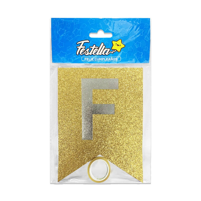 Feston Feliz Cumpleaños Escarchado Pequeño Dorado