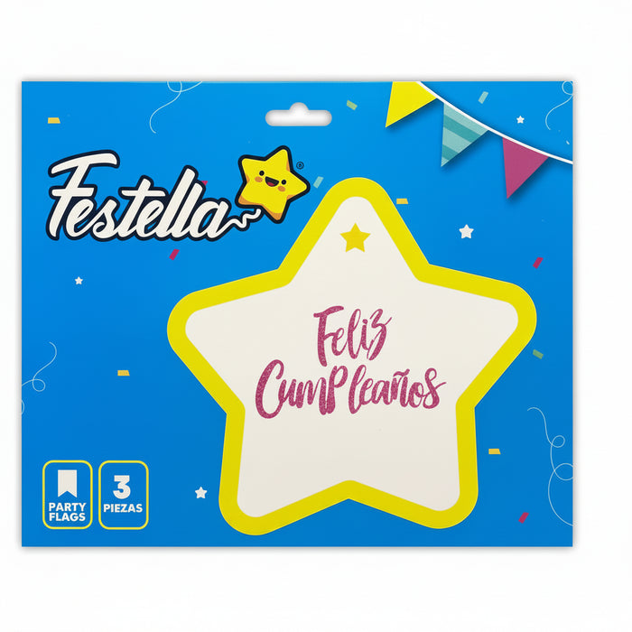 Letrero Feliz Cumpleaños Escarchado Fucsia Festella