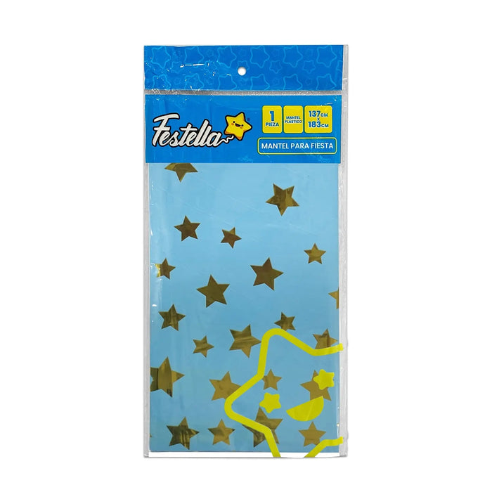Mantel Plastico Estrellas Azul Claro x 1 Unidad Festella